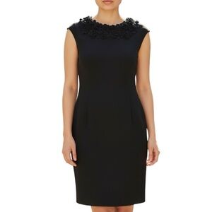 Taylor Black Shift Dress | Floral Appliqué Neckline | Cap Sleeve Size 10